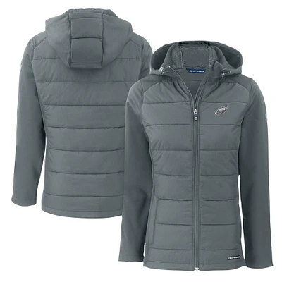Women's Cutter & Buck Dark Gray Philadelphia Eagles Evoke Hybrid Eco Softshell Recycled Full-Zip Hoodie Jacket