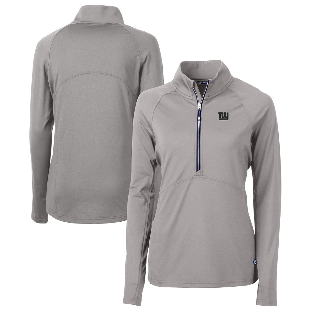 Women's Cutter & Buck Gray New York Giants Adapt Eco Knit Stretch Recycled Raglan Half-Zip Top