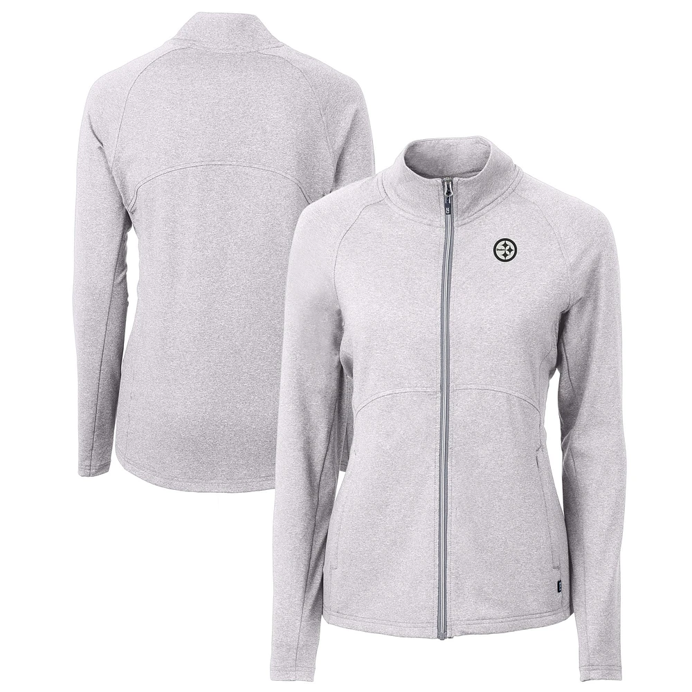 Women's Cutter & Buck Heather Gray Pittsburgh Steelers Adapt Eco Knit Recycled Raglan Full-Zip Jacket