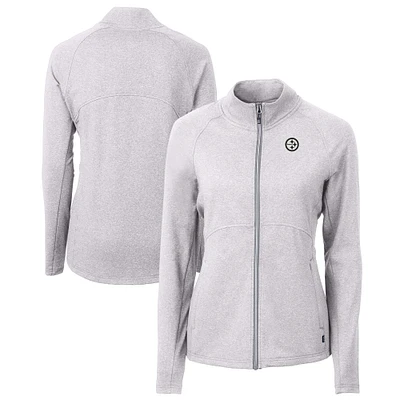 Women's Cutter & Buck  Heather Gray Pittsburgh Steelers Adapt Eco Knit Recycled Raglan Full-Zip Jacket