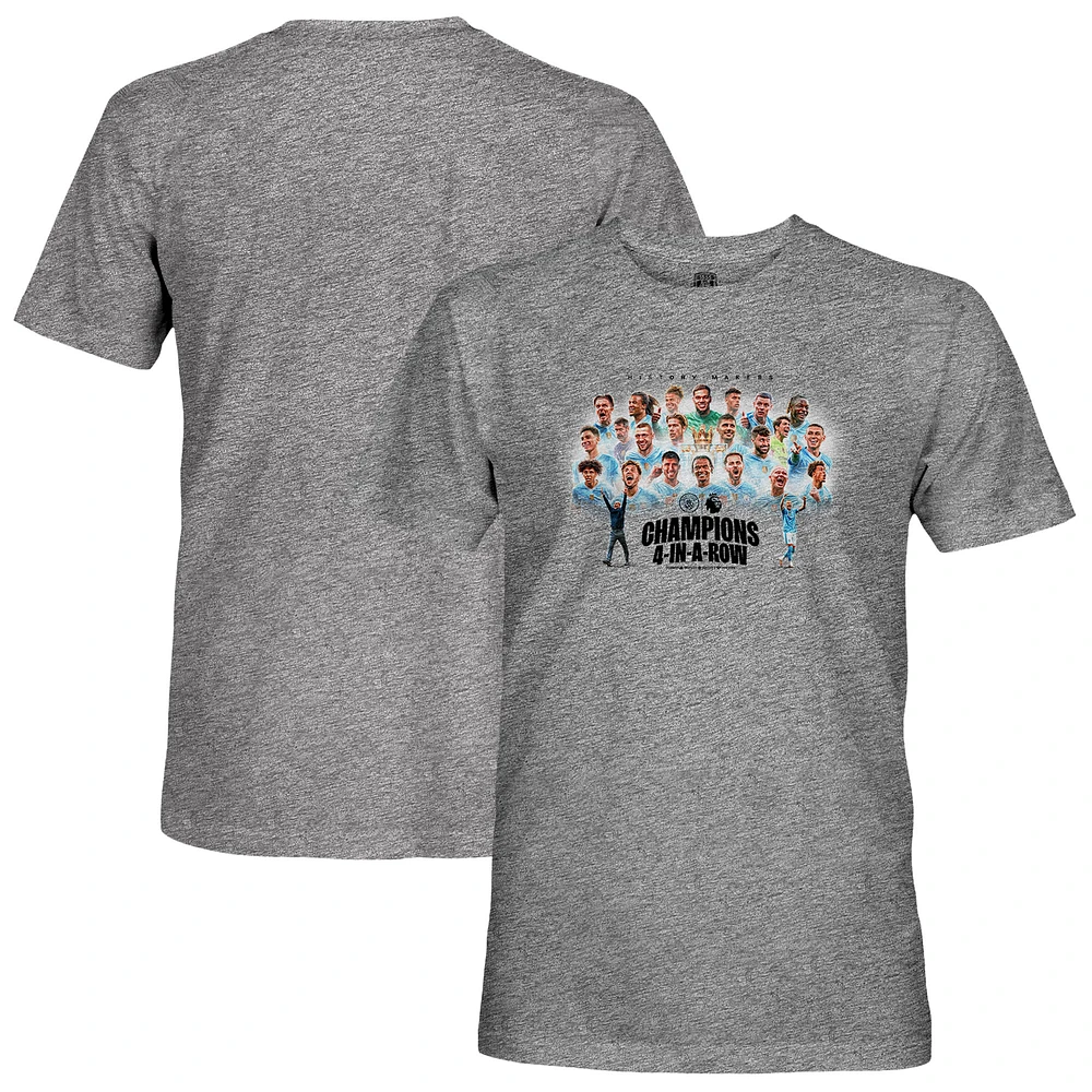 Men's 1863FC Heather Gray Manchester City Four-Time Consecutive Premier League Champions Squad Retro Tri-Blend T-Shirt