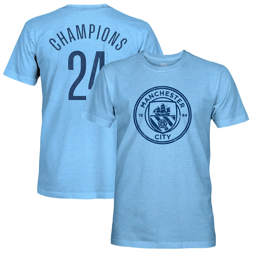 Men's 1863FC Sky Blue Manchester City 2023/24 Premier League Champions Retro Tri-Blend T-Shirt