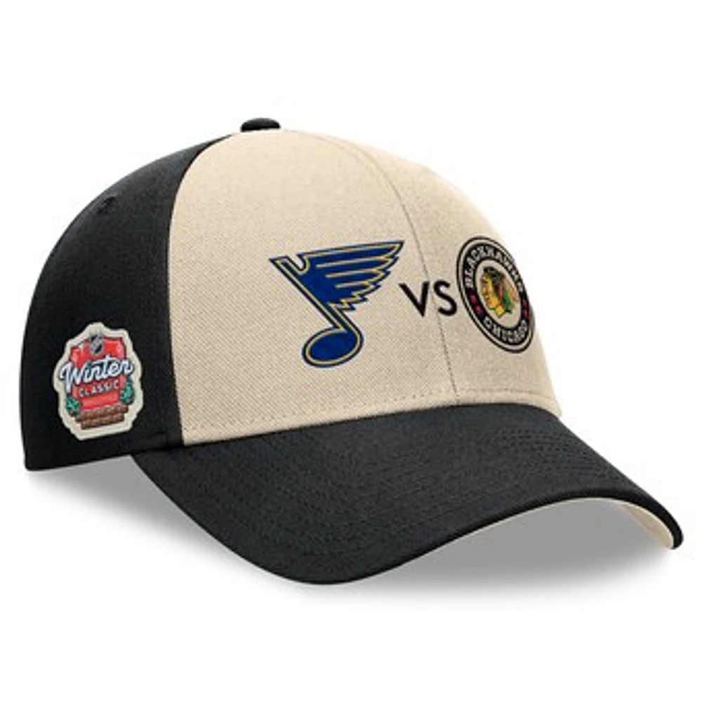 Men's Fanatics Cream/Black St. Louis Blues vs. Chicago Blackhawks 2025 NHL Winter Classic Matchup Adjustable Hat