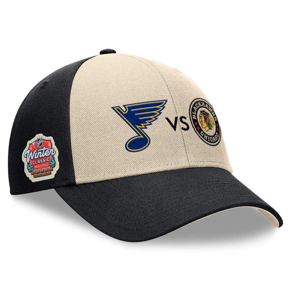 Men's Fanatics Cream/Black St. Louis Blues vs. Chicago Blackhawks 2025 NHL Winter Classic Matchup Adjustable Hat