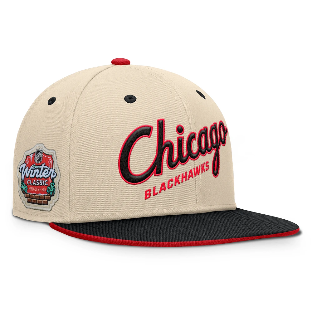 Men's Fanatics Cream/Black Chicago Blackhawks 2025 NHL Winter Classic Snapback Hat