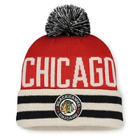 Men's Fanatics Red/Cream Chicago Blackhawks 2025 NHL Winter Classic Cuffed Knit Hat with Pom