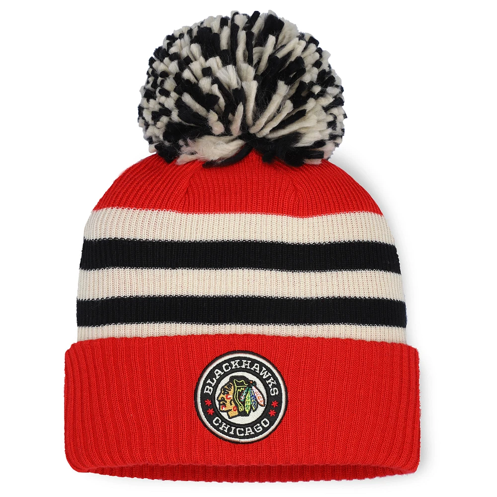 Women's Fanatics Red/Cream Chicago Blackhawks 2025 NHL Winter Classic Cuffed Knit Hat with Pom