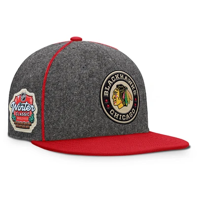 Men's Fanatics  Heather Gray/Red Chicago Blackhawks 2025 NHL Winter Classic Novelty Strapback Hat