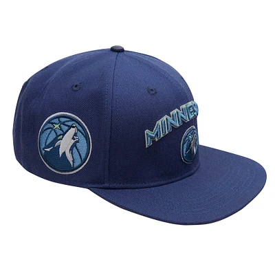 Men's Pro Standard Navy Minnesota Timberwolves Stacked Logo Wool Snapback Hat