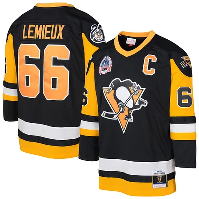 Youth Mitchell & Ness Mario Lemieux Black Pittsburgh Penguins 1991/92 Captain Patch Blue Line Player Jersey