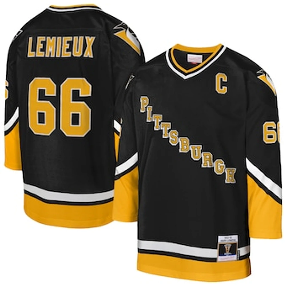 Youth Mitchell & Ness Mario Lemieux Gold Pittsburgh Penguins 1992/93 Captain Patch Blue Line Player Jersey