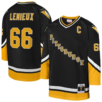 Youth Mitchell & Ness Mario Lemieux Gold Pittsburgh Penguins 1992/93 Captain Patch Blue Line Player Jersey