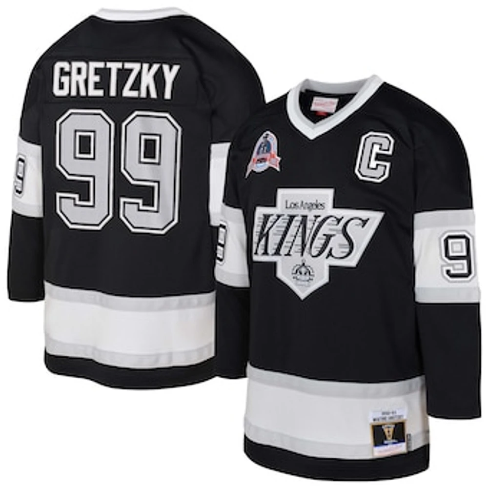 Youth Mitchell & Ness Wayne Gretzky Black Los Angeles Kings 1992/93 Captain Patch Blue Line Player Jersey