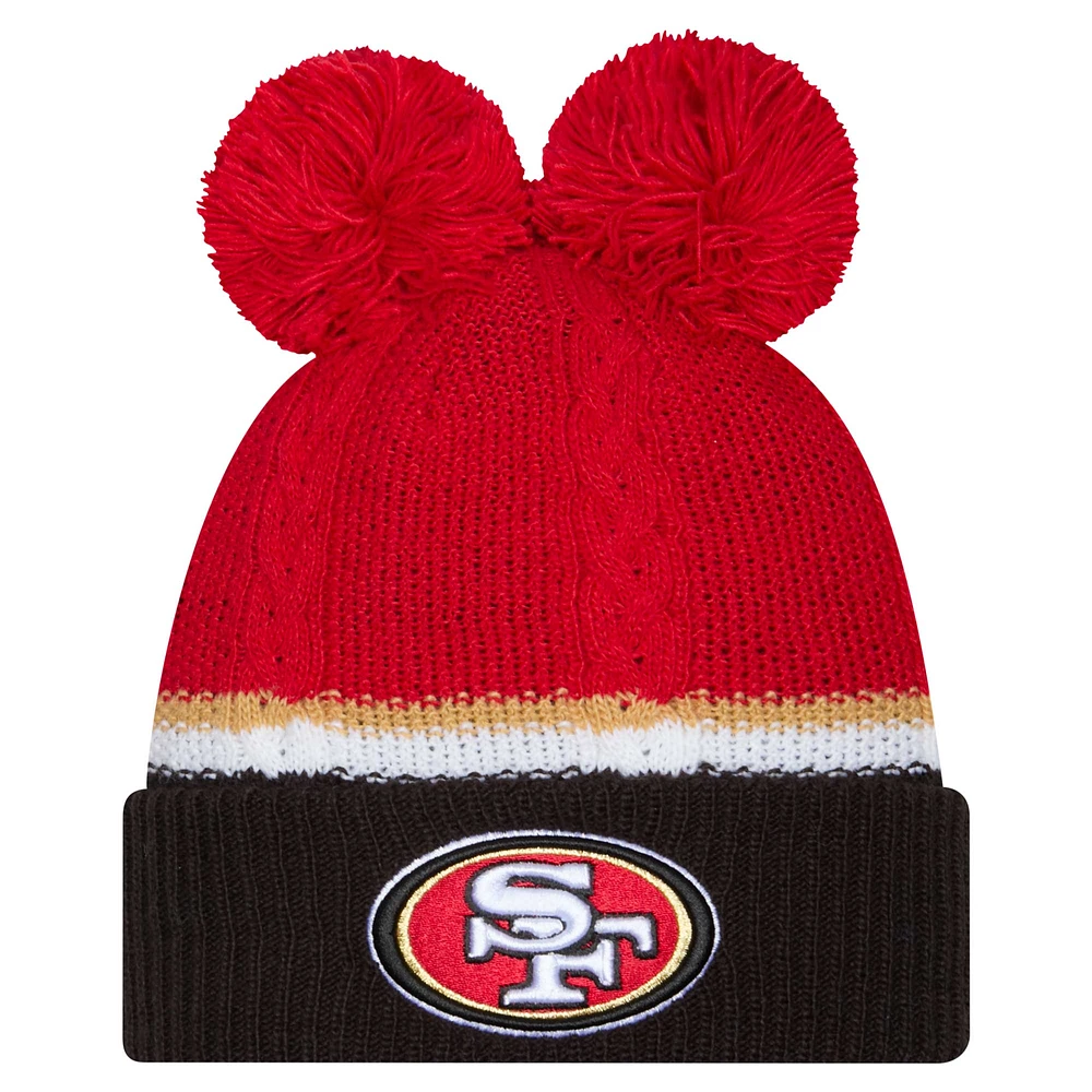 Women's New Era  Scarlet San Francisco 49ers Double Bubble Cuffed Knit Hat with Poms