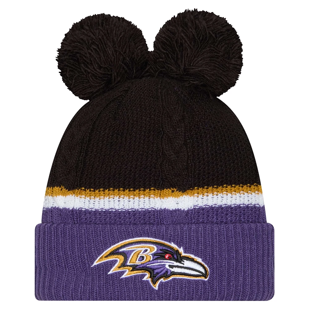 Women's New Era  Black Baltimore Ravens Double Bubble Cuffed Knit Hat with Poms