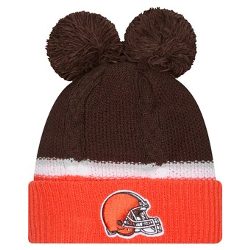 Women's New Era  Brown Cleveland Browns Double Bubble Cuffed Knit Hat with Poms