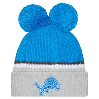 Women's New Era  Blue Detroit Lions Double Bubble Cuffed Knit Hat with Poms