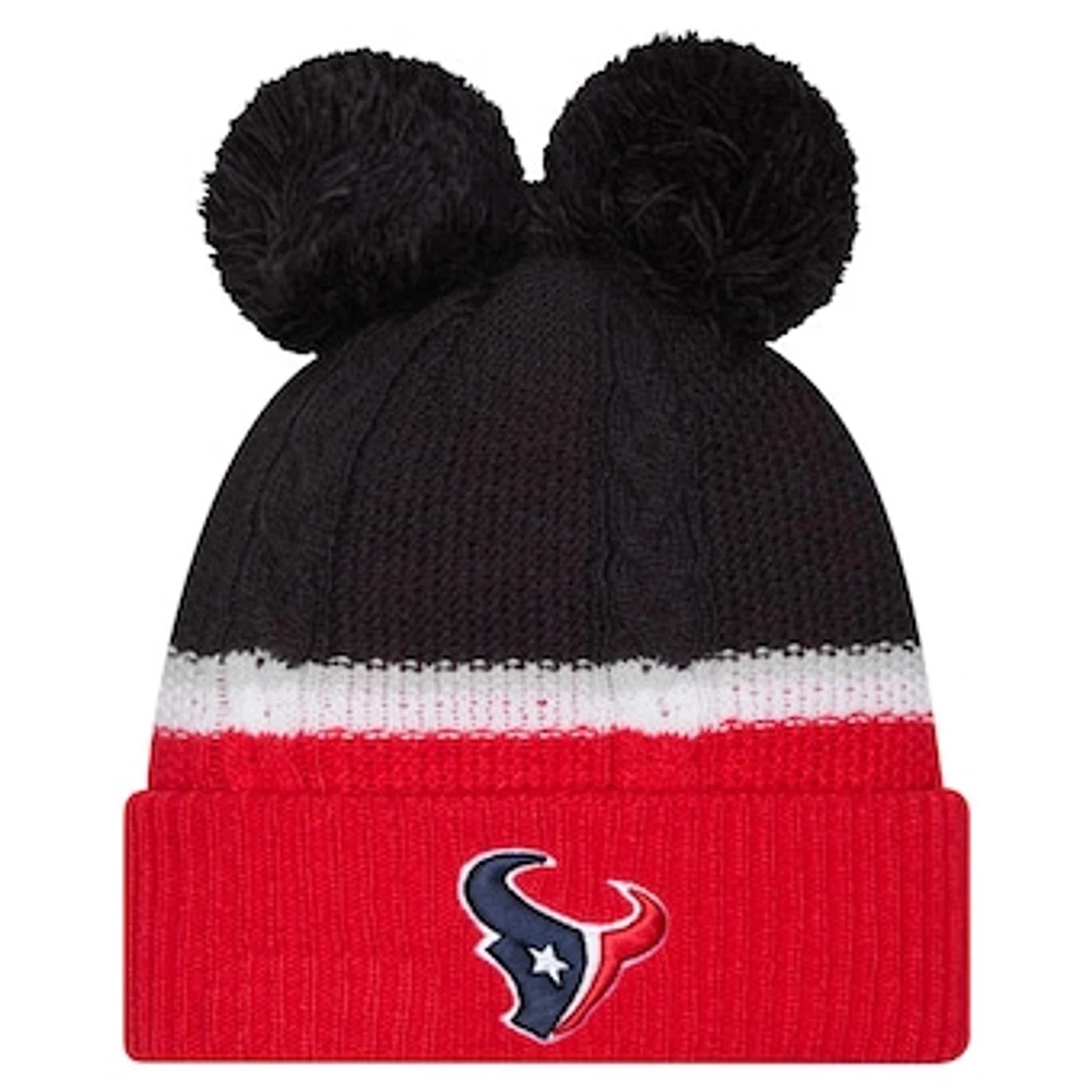 Women's New Era  Navy Houston Texans Double Bubble Cuffed Knit Hat with Poms