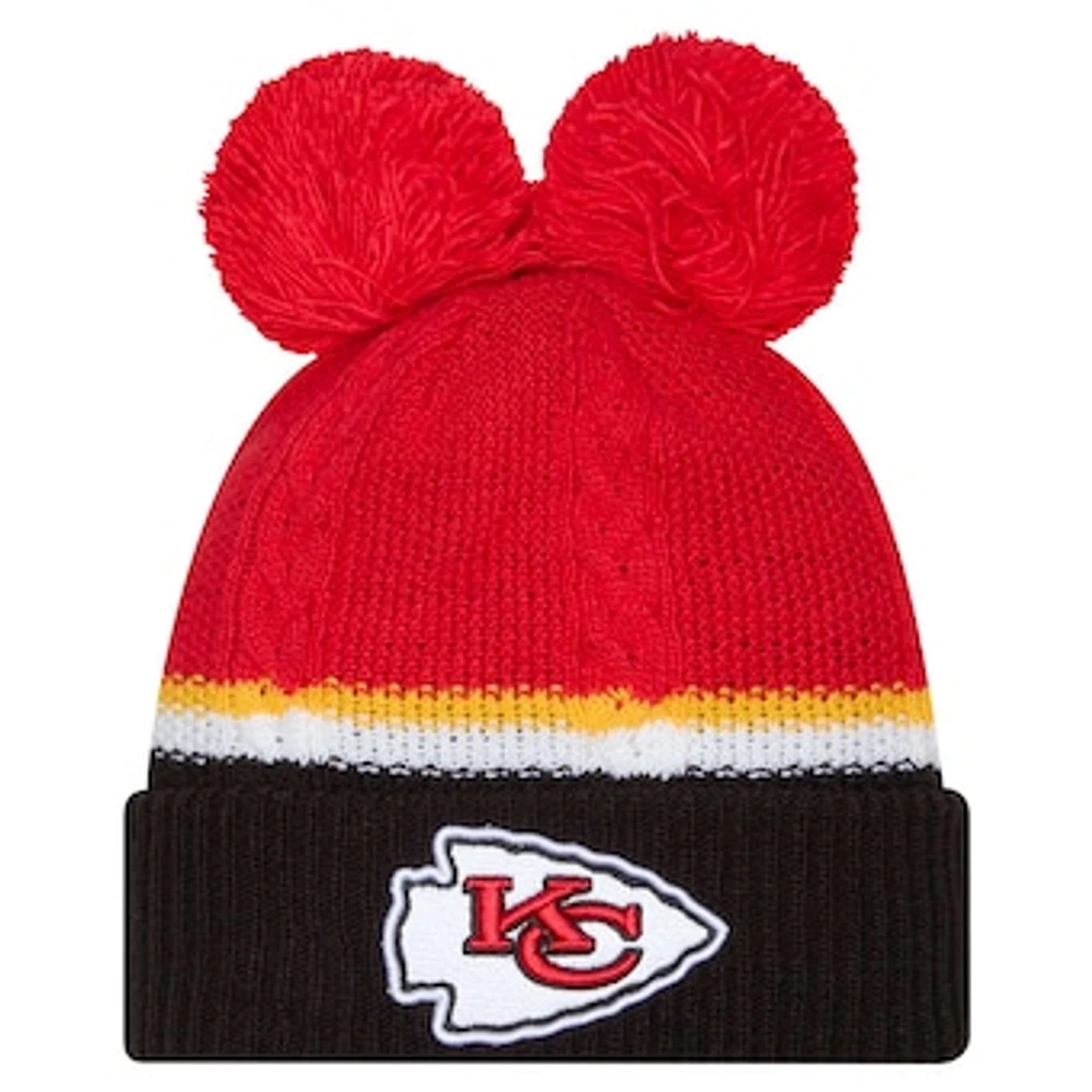 Women's New Era  Red Kansas City Chiefs Double Bubble Cuffed Knit Hat with Poms