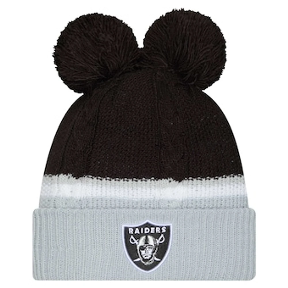 Women's New Era  Black Las Vegas Raiders Double Bubble Cuffed Knit Hat with Poms