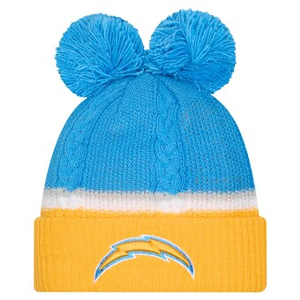 Women's New Era  Powder Blue Los Angeles Chargers Double Bubble Cuffed Knit Hat with Poms