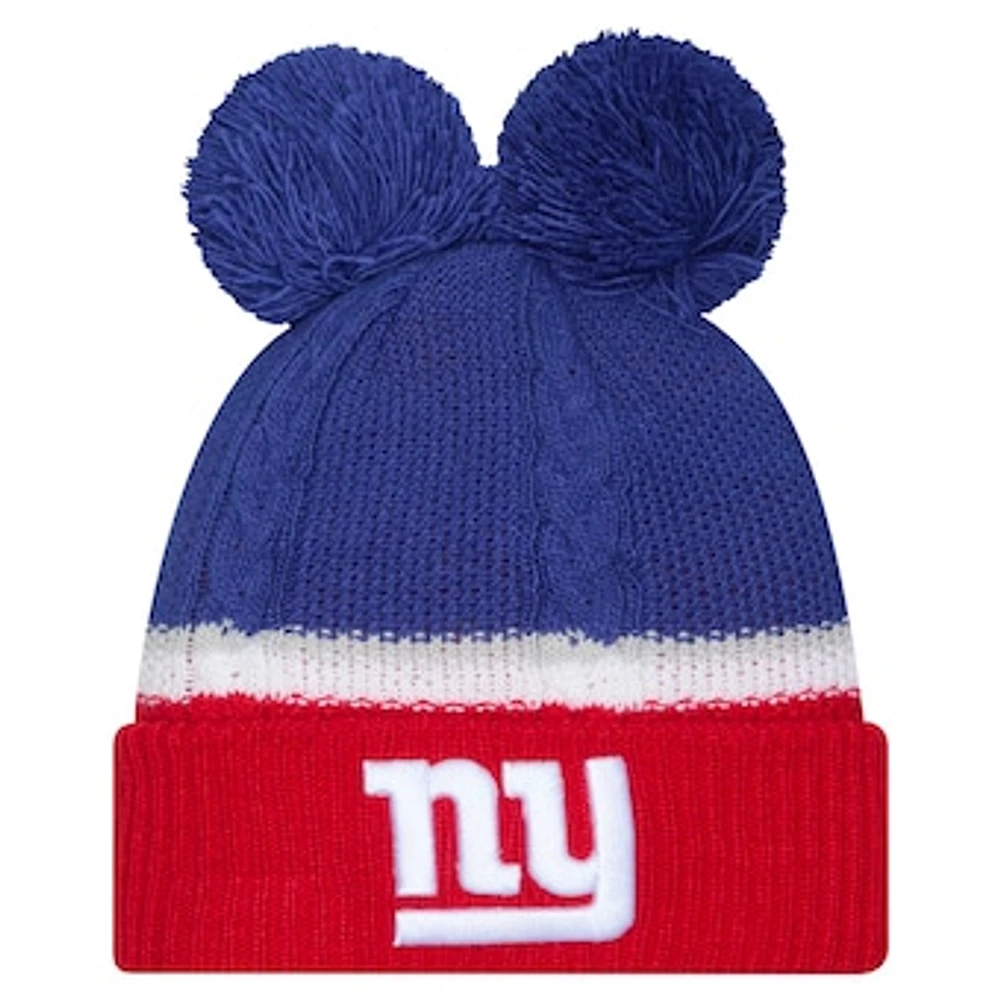 Women's New Era  Royal New York Giants Double Bubble Cuffed Knit Hat with Poms