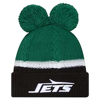 Women's New Era  Green New York Jets Double Bubble Cuffed Knit Hat with Poms