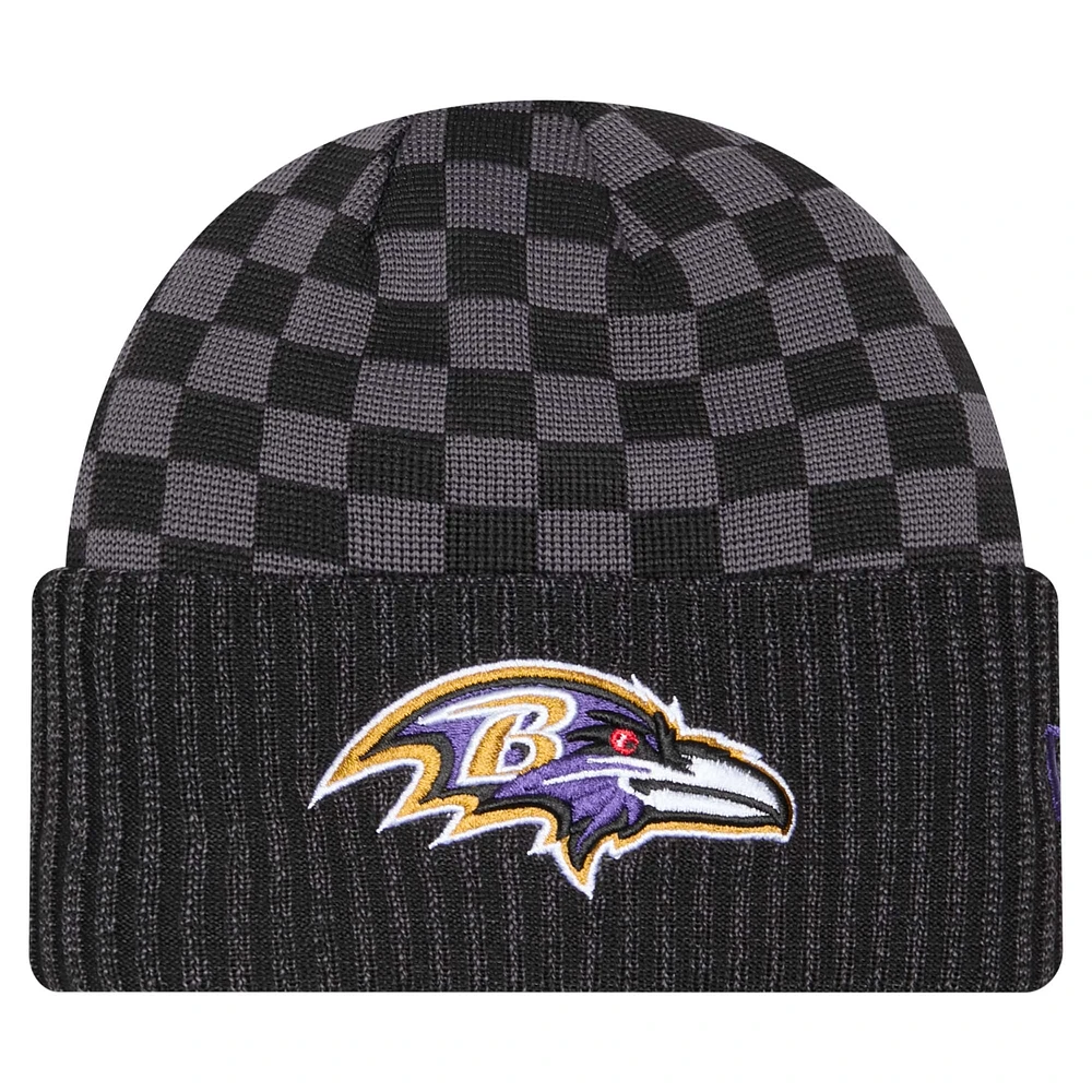 Men's New Era Black Baltimore Ravens Checkered Cuffed Knit Hat