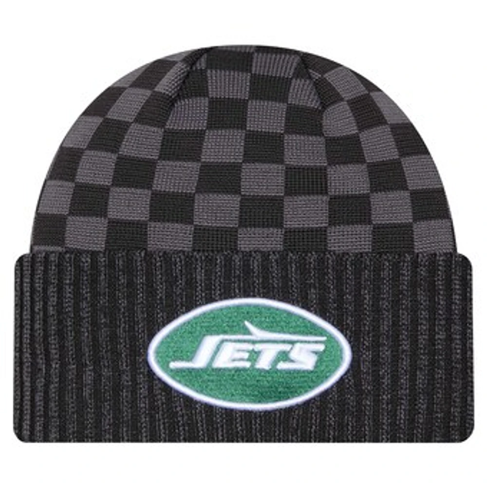 Men's New Era Black New York Jets Checkered Cuffed Knit Hat