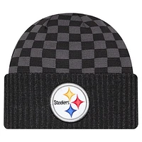 Men's New Era Black Pittsburgh Steelers Checkered Cuffed Knit Hat