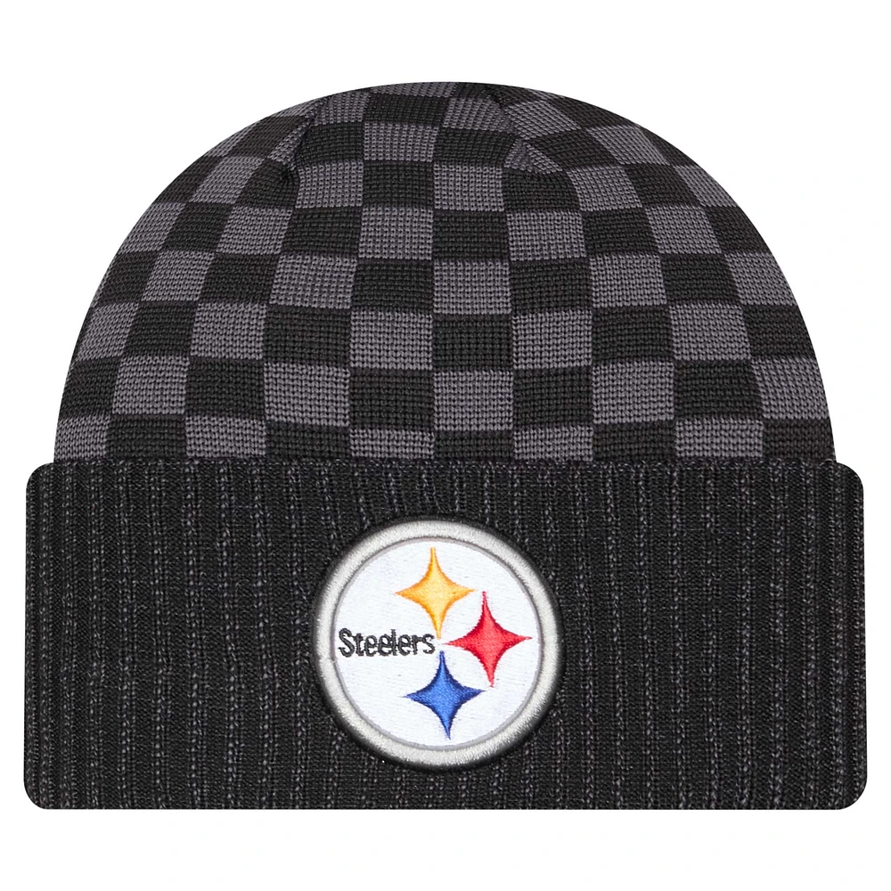 Men's New Era Black Pittsburgh Steelers Checkered Cuffed Knit Hat