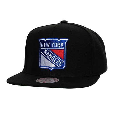 Men's Mitchell & Ness Black New York Rangers Core Top Spot Snapback Hat