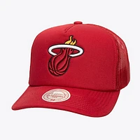 Men's Mitchell & Ness Red Miami Heat Core Evergreen OTC Trucker Adjustable Hat