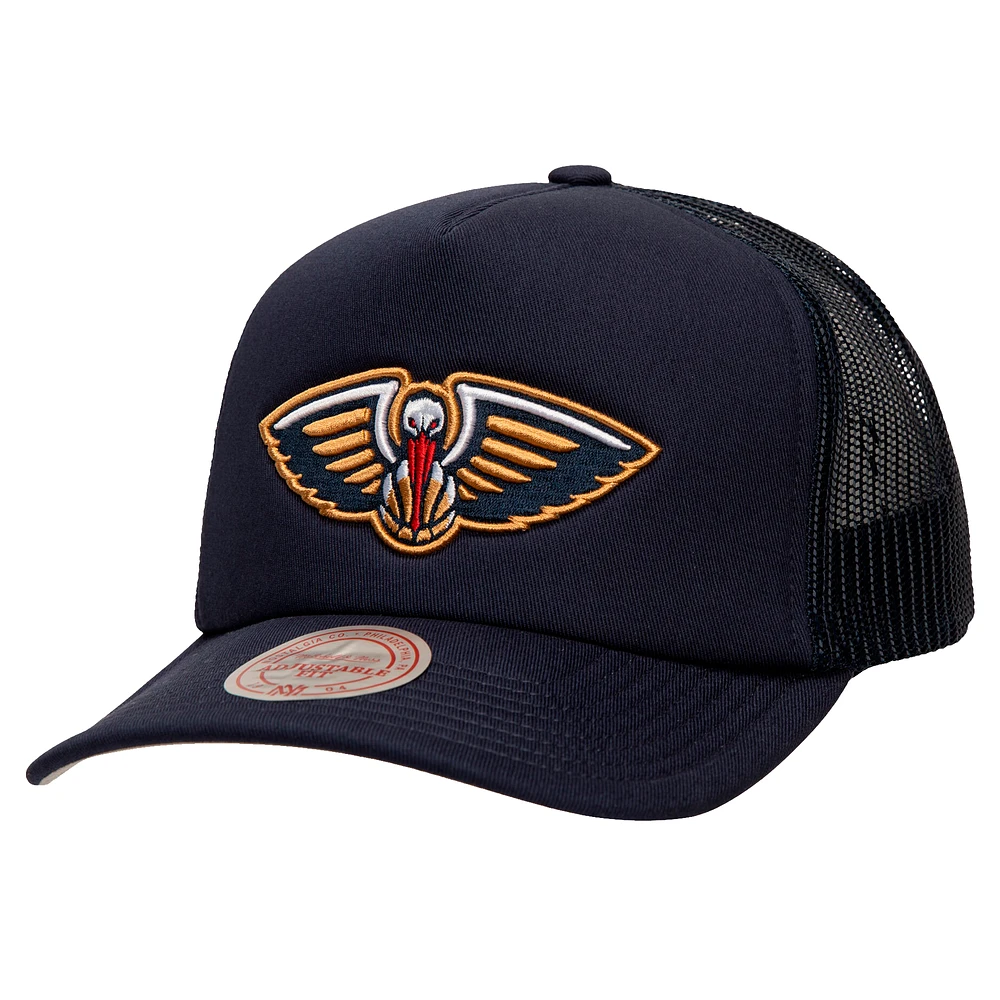 Men's Mitchell & Ness Navy New Orleans Pelicans Core Evergreen OTC Trucker Adjustable Hat