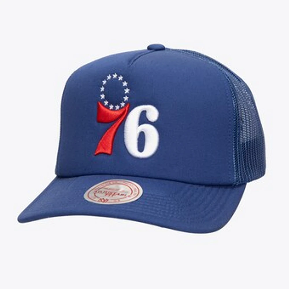 Men's Mitchell & Ness Royal Philadelphia 76ers Core Evergreen OTC Trucker Adjustable Hat