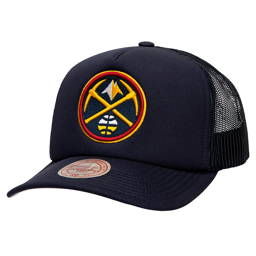 Men's Mitchell & Ness Navy Denver Nuggets Core Evergreen OTC Trucker Adjustable Hat