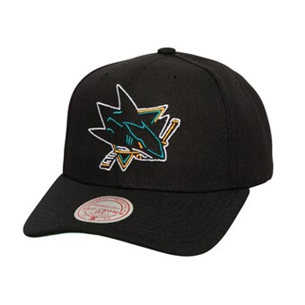 Men's Mitchell & Ness Black San Jose Sharks Soul Strike Neon Logo Pro Crown Adjustable Hat