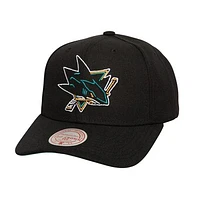 Men's Mitchell & Ness Black San Jose Sharks Soul Strike Neon Logo Pro Crown Adjustable Hat