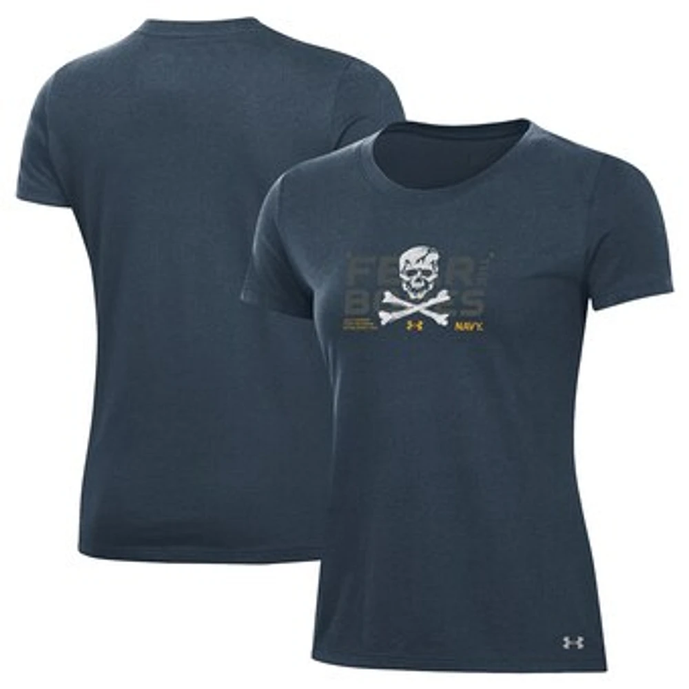 Women's Under Armour Navy Midshipmen 2024 Rivalry Skull Performance Tech T-Shirt