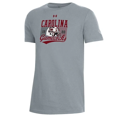 Youth Under Armour Heather Gray South Carolina Gamecocks Throwback Helmet Performance T-Shirt