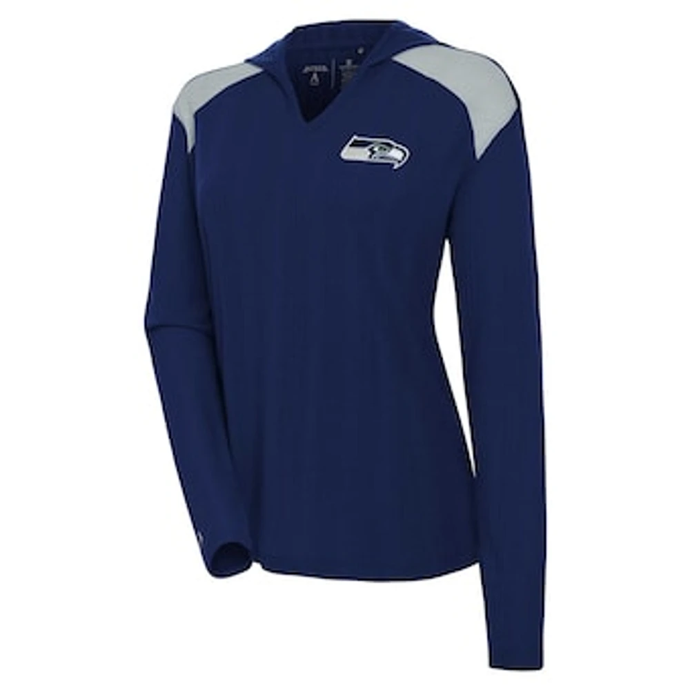 Women's Antigua  College Navy Seattle Seahawks Opulent Long Sleeve Hoodie T-Shirt