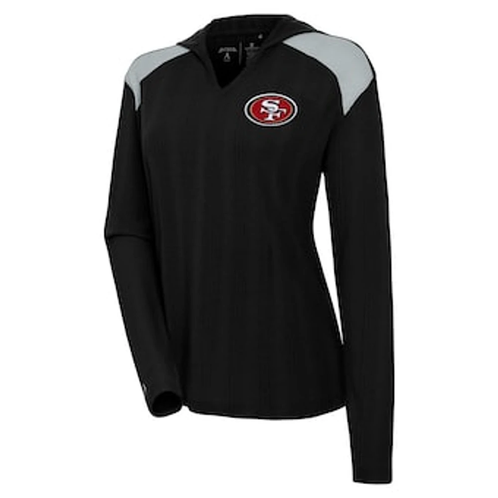 Women's Antigua  Black San Francisco 49ers Opulent Long Sleeve Hoodie T-Shirt