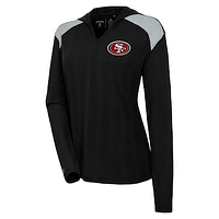 Women's Antigua  Black San Francisco 49ers Opulent Long Sleeve Hoodie T-Shirt