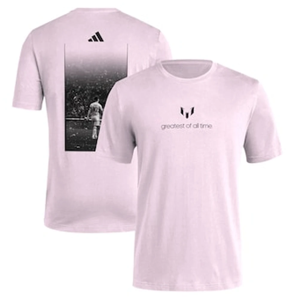 Men's adidas Lionel Messi Light Pink Greatest of All Time T-Shirt