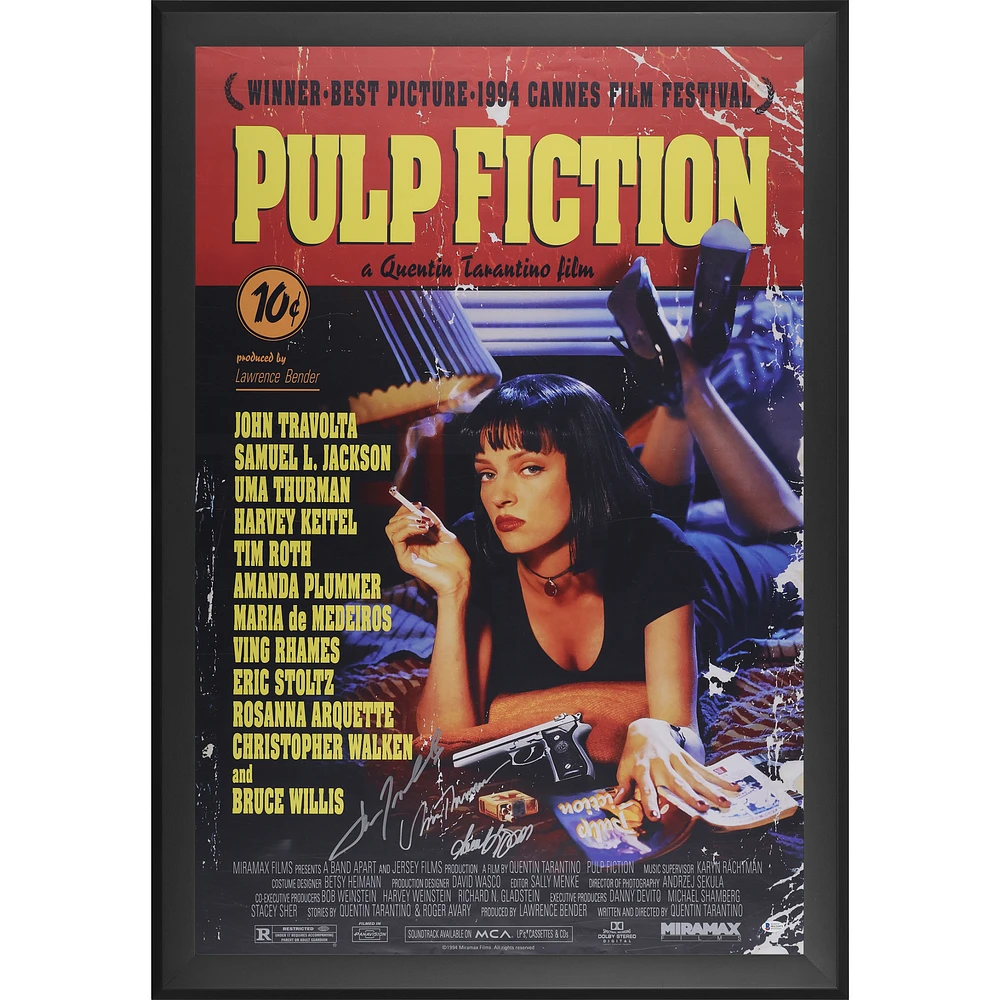 Samuel L. Jackson, John Travolta & Uma Thurman Pulp Fiction Autographed Framed 24" x 36" Movie Poster