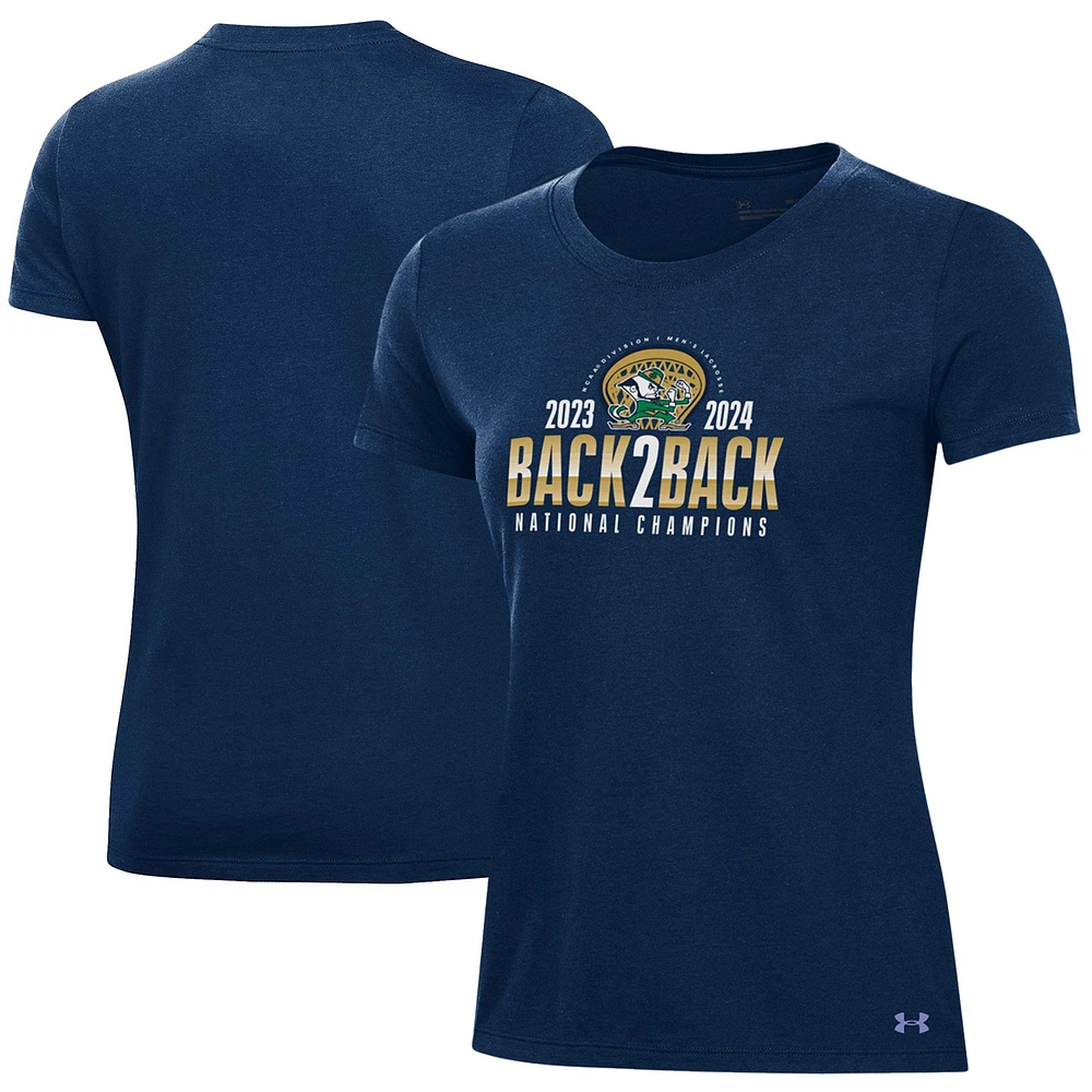 Women's Under Armour Navy Notre Dame Fighting Irish Back-To-Back NCAA Men's Lacrosse National Champions T-Shirt