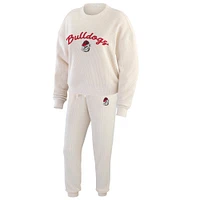 Women's WEAR by Erin Andrews  Cream Georgia Bulldogs Rib-Knit Long Sleeve T-Shirt & Pants Lounge Set