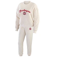 Women's WEAR by Erin Andrews  Cream Ohio State Buckeyes Rib-Knit Long Sleeve T-Shirt & Pants Lounge Set