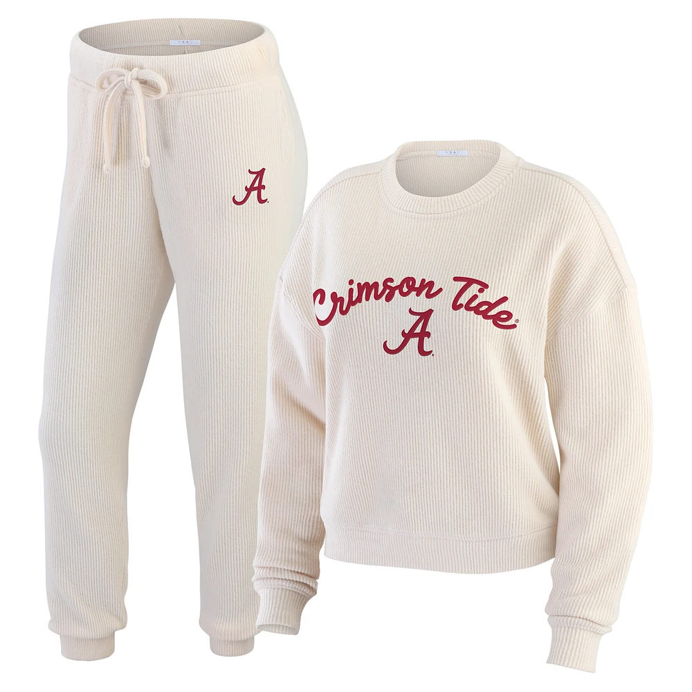 Women's WEAR by Erin Andrews  Cream Alabama Crimson Tide Rib-Knit Long Sleeve T-Shirt & Pants Lounge Set