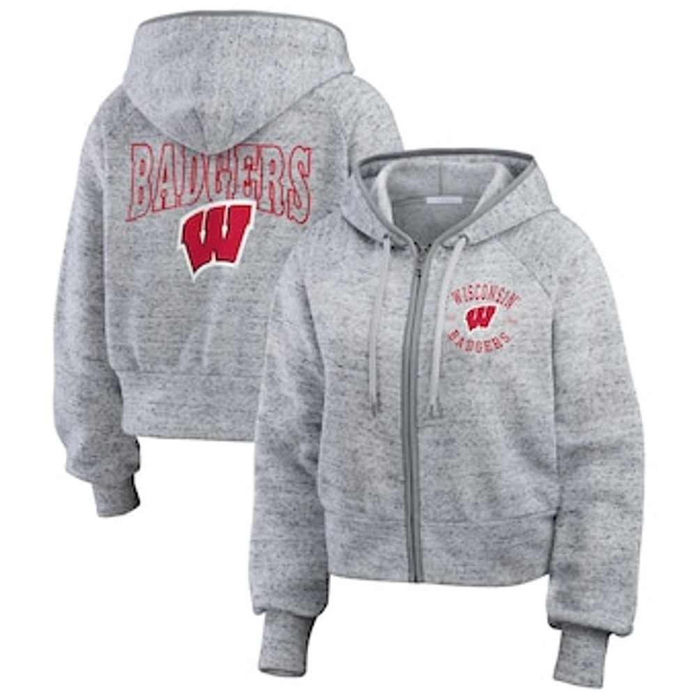 Women's Wear by Erin Andrews Heather Gray Wisconsin Badgers Speckle Double-Hit Raglan Full-Zip Hoodie